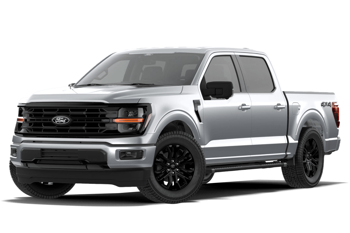 2026 Ford F-150 XLT shown in Iconic Silver in three quarter angle.